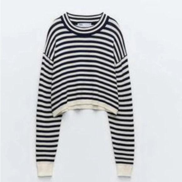 Zara Striped Crop Blue White Knit Size Small - Picture 2 of 8